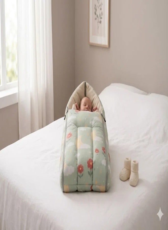 FinchGold 100% Cotton Baby Sleeping Bag for Newborn Baby | Soft & Breathable Baby Carry Nest | Portable Baby Bedding Bag with Zipper | Warm Sleeping Sack for Infants 0-12 Months | Green Floral Print - Image 5