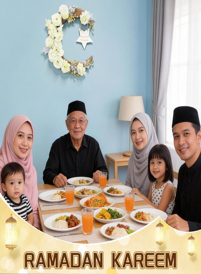 يوباي إكليل رمضان للباب، عيد الأضحى، رمضان مبارك، زينة للمنزل، الباب الأمامي، الجدار، النافذة، ديكور داخلي وخارجي، ديكور ريفي، مع زهور صناعية، معدن، لون الشمبانيا، 12.6 بوصة - Image 2