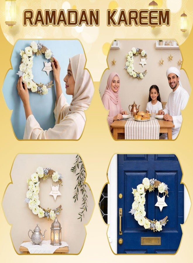 يوباي إكليل رمضان للباب، عيد الأضحى، رمضان مبارك، زينة للمنزل، الباب الأمامي، الجدار، النافذة، ديكور داخلي وخارجي، ديكور ريفي، مع زهور صناعية، معدن، لون الشمبانيا، 12.6 بوصة - Image 4
