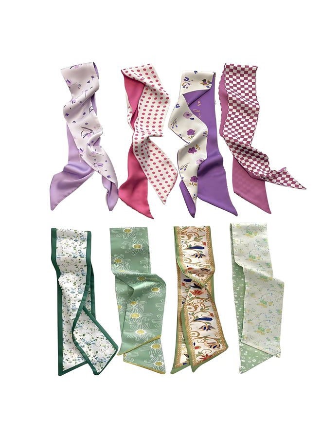 MsAnya 8Pcs Fashion Scarves for Women, Multifunctional Boho Scarves Headbands Satin Scarf for Bag Hair Accessories, Purple05mint, 8 pcs - Image 1