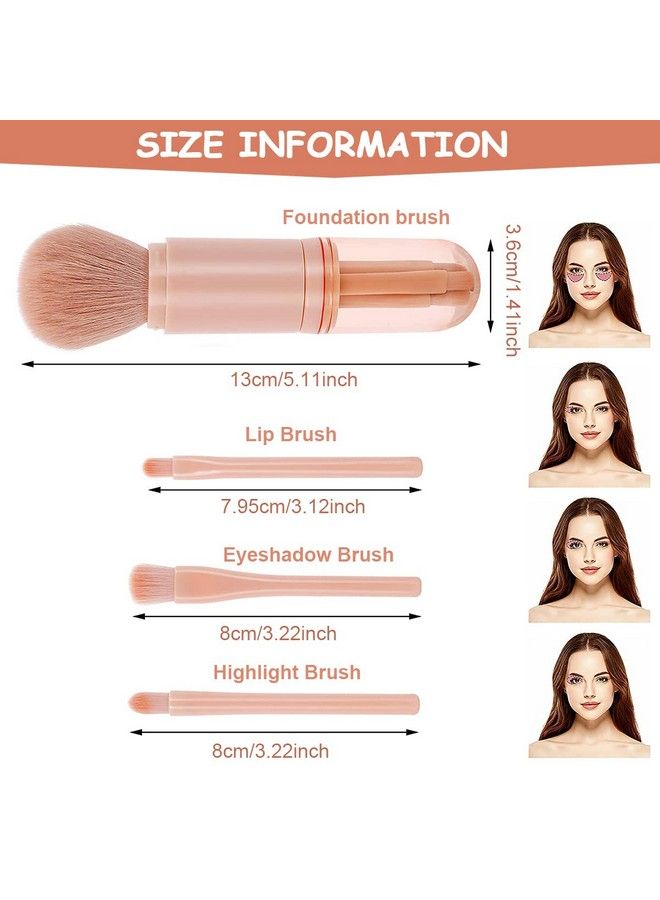 maycreate Makeup Brush Set 4 In 1 Portable Travel Blending Powder Foundation Brush Lip Brush Highlight Brush Eyeshadow Brush Retractable Mini Facial Cosmetic Brush Kit (Nude) - Image 3