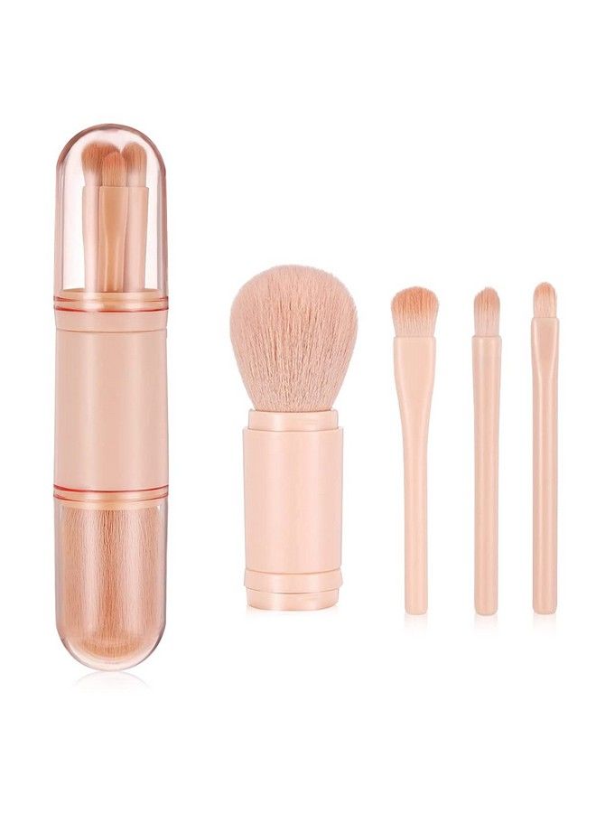 maycreate Makeup Brush Set 4 In 1 Portable Travel Blending Powder Foundation Brush Lip Brush Highlight Brush Eyeshadow Brush Retractable Mini Facial Cosmetic Brush Kit (Nude) - Image 2
