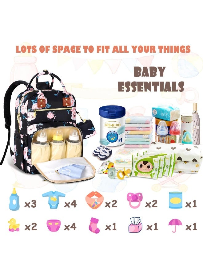 Tenot Baby Diaper Bag Backpack, Travel Diaper Bags for Baby Girl Boy Large Capacity Baby Bag Backpack for Women Black Floral - Image 2