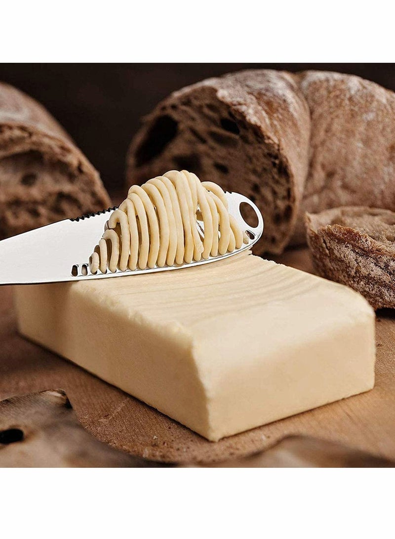 SYOSI 2 Packs Stainless Steel Butter Spreader Knife with Serrated Edge and Shredding Slots, Easy to Curl Scoop Slice and Cut, 3 in 1 Multi-function - Image 2