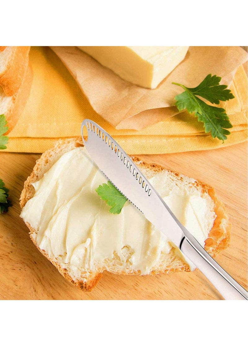 SYOSI 2 Packs Stainless Steel Butter Spreader Knife with Serrated Edge and Shredding Slots, Easy to Curl Scoop Slice and Cut, 3 in 1 Multi-function - Image 5