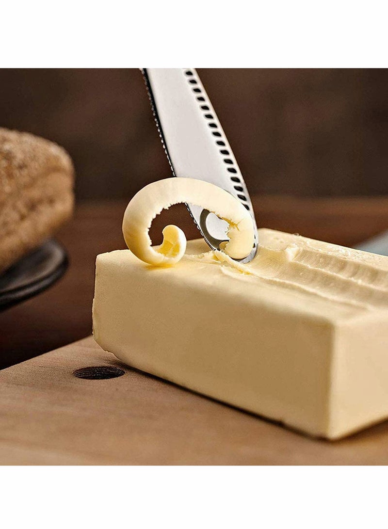 SYOSI 2 Packs Stainless Steel Butter Spreader Knife with Serrated Edge and Shredding Slots, Easy to Curl Scoop Slice and Cut, 3 in 1 Multi-function - Image 3