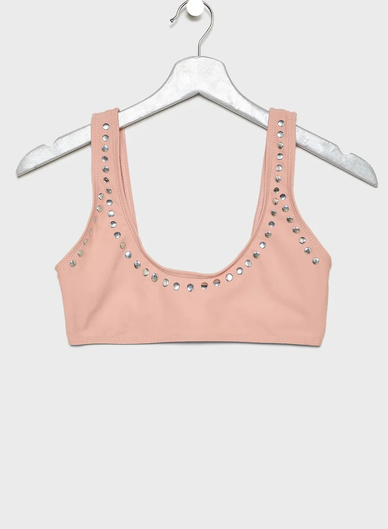 Missguided Stud Detail Scoop Neck Bikini Top