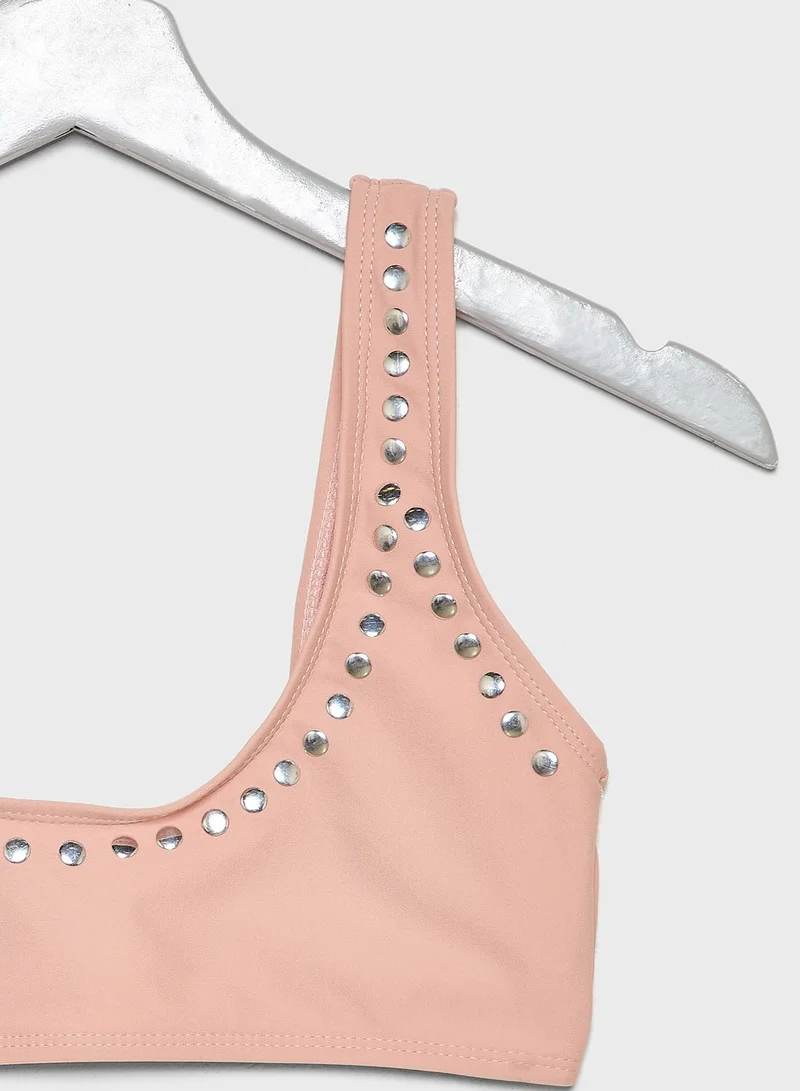 Missguided Stud Detail Scoop Neck Bikini Top