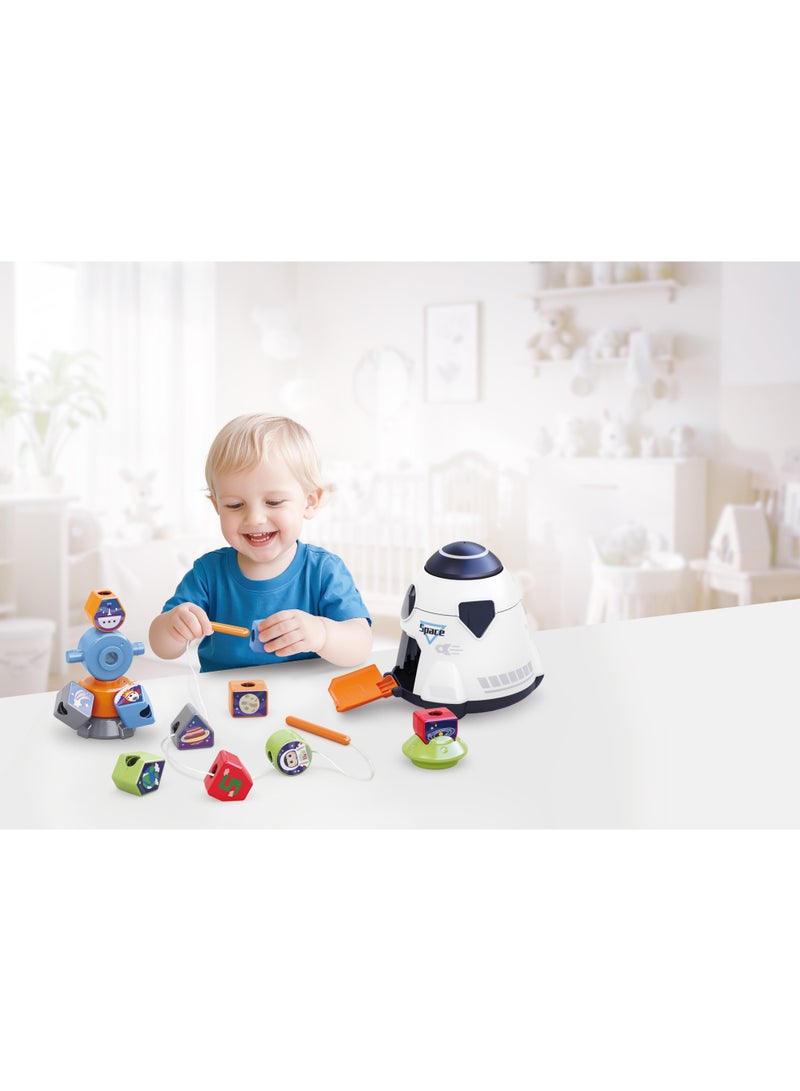 Hola Magic Toy Spaceship Shape Sorter & Building Set for 2+ Year Olds | Educational DIY Construction with Lacing Beads | Montessori STEM Toy - Image 1