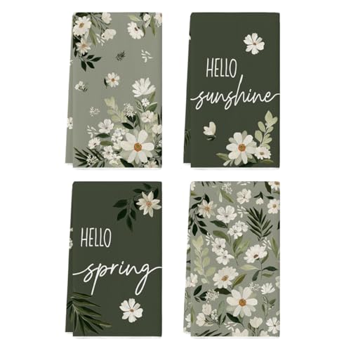 Artoid Mode Floral Hello Sunshine Spring Kitchen Towels Dish Towels 18x26 Inch Farmhouse Summer Decoration Cleaning Set of 4 - Image 1