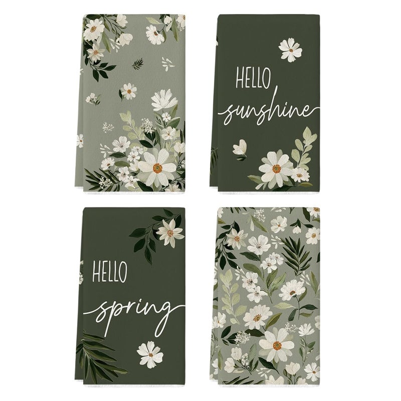 Artoid Mode Floral Hello Sunshine Spring Kitchen Towels Dish Towels 18x26 Inch Farmhouse Summer Decoration Cleaning Set of 4 - Image 2