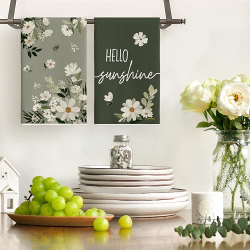 Artoid Mode Floral Hello Sunshine Spring Kitchen Towels Dish Towels 18x26 Inch Farmhouse Summer Decoration Cleaning Set of 4 - Image 3