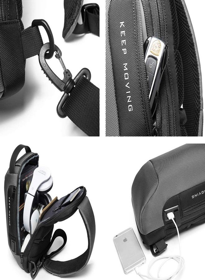 BANGE The Clownfish Men's And Women's Water & Scratch Resistant Anti Theft Sling Chest Standard Crossbody Shoulder Messenger Sling Bag With Usb Port Fits Up To 7.9 Inches Ipad (Grey), 6 l - Image 4