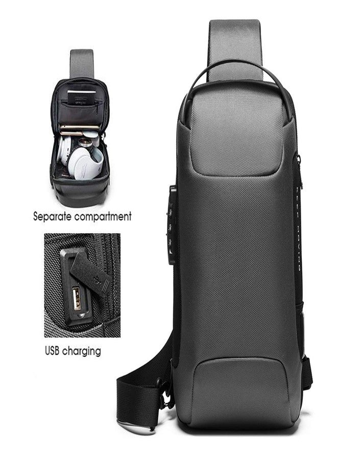 BANGE The Clownfish Men's And Women's Water & Scratch Resistant Anti Theft Sling Chest Standard Crossbody Shoulder Messenger Sling Bag With Usb Port Fits Up To 7.9 Inches Ipad (Grey), 6 l - Image 2