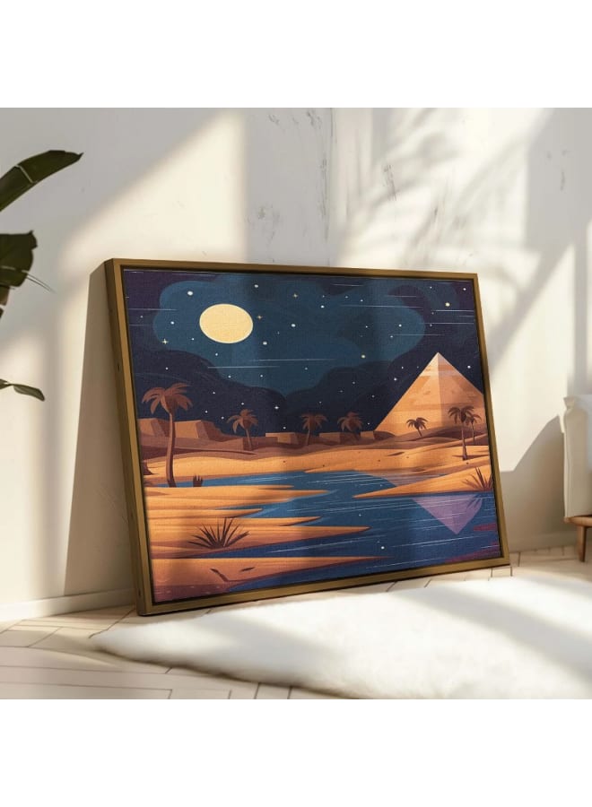 Home Gallery Egyptian Pyramids At Sunset with palm trees Printed Framed Wall Art 120x80 - Image 1