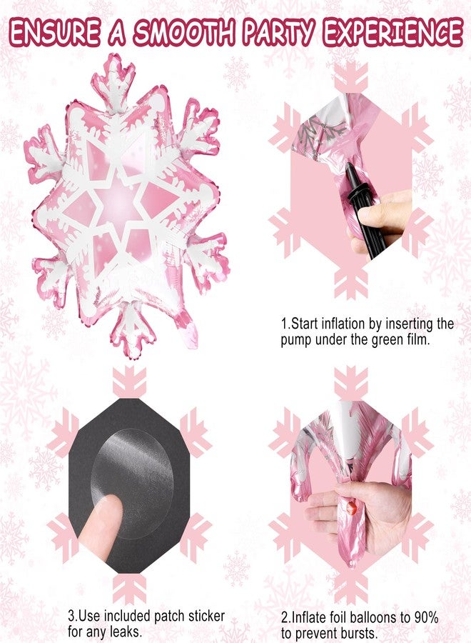 Kriyokiaa 21" Snowflake Balloons, 8 Pcs Winter Onederland 1st Birthday Girl Decor Pink Sliver Snowflake Foil Balloons for Winter Theme Baby Shower Decorations, Christmas Snowflake Decor - Image 4