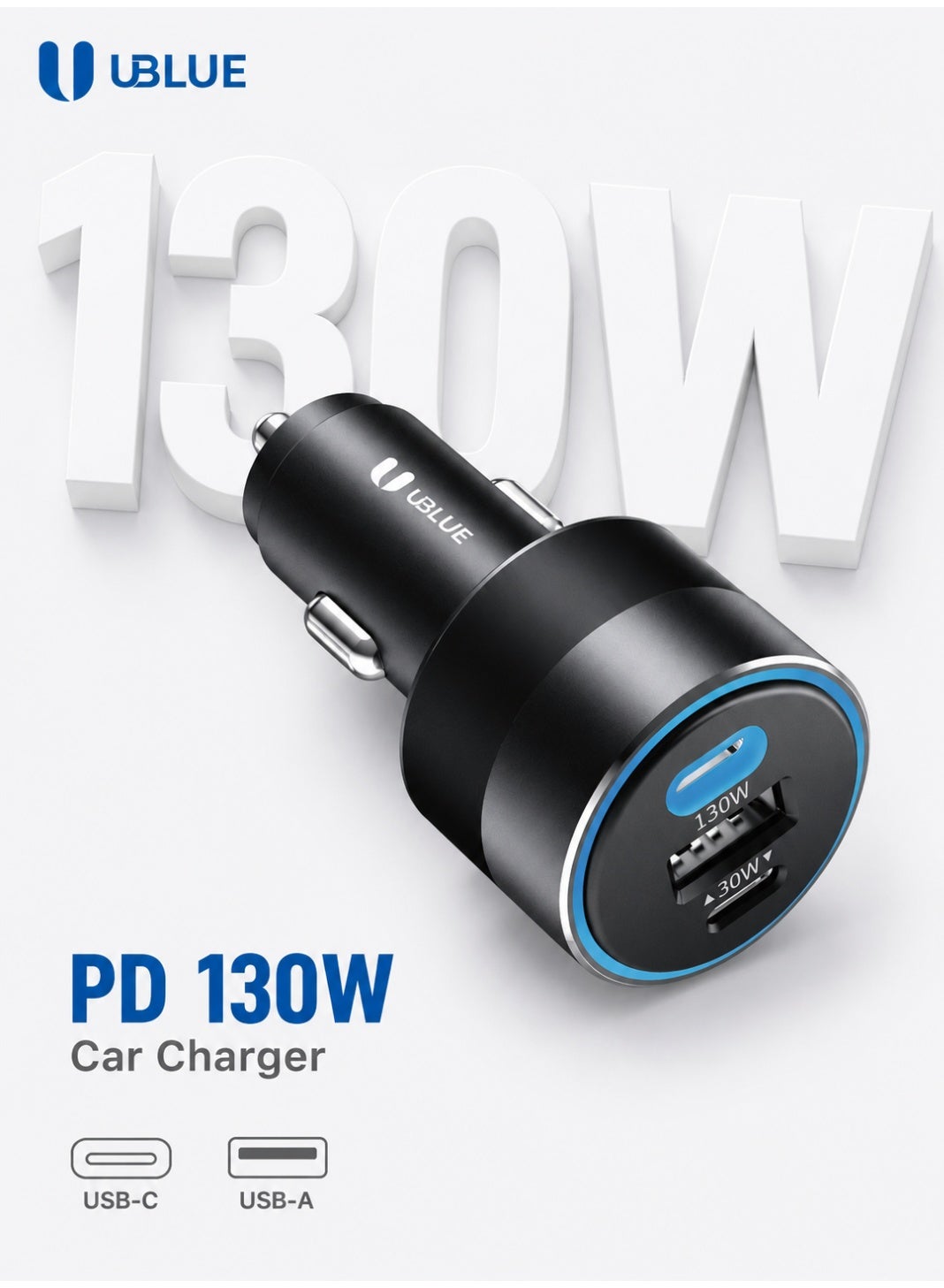 يو بلو Ublue usb-c Car Charger black 130w