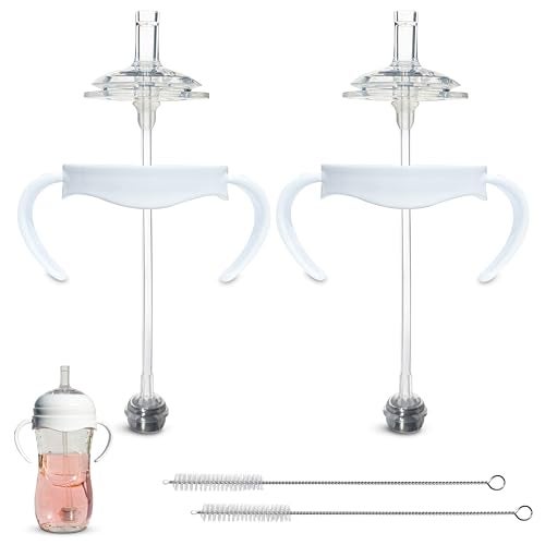 BelBeyo Straw Cup Conversion Kit for Philips Avent Natural Baby Bottles 2-Count, Food Grade Silicone Straw Nipples and Weighted Straw, Bottle Handles, Cleaning Brush, BPA-Free, Sippy Transition, 6+ Months - Image 1