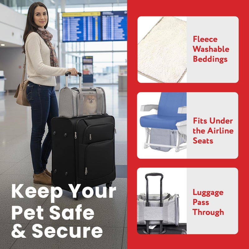 dbest products عربة الحيوانات الأليفة الذكية من dbest Products، حاملة قطط قابلة للطي ذات جوانب ناعمة، معتمدة من شركات الطيران مع لوحات شبكية وتحميل سهل من الجانبين/الأعلى، رمادي - Image 5