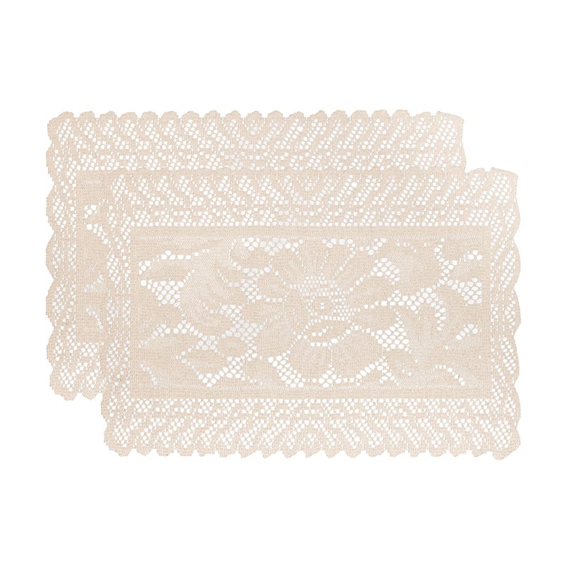 Jayla 2 Pcs Rectangle Lace Placemats for Tables Embroidered Lace Tablemats Vintage Crochet Floral Table Runner Vintage Wedding, Tea Party Decor,12x17 Inch - Image 1