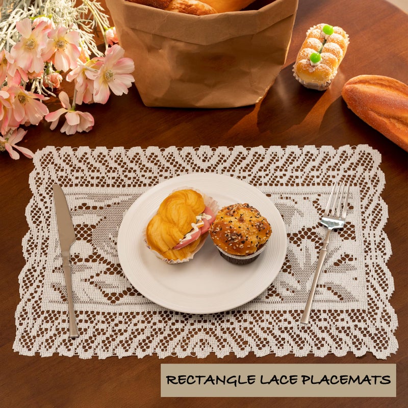 Jayla 2 Pcs Rectangle Lace Placemats for Tables Embroidered Lace Tablemats Vintage Crochet Floral Table Runner Vintage Wedding, Tea Party Decor,12x17 Inch - Image 2