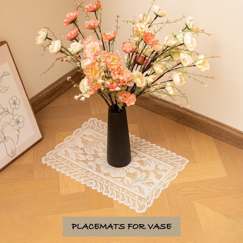 Jayla 2 Pcs Rectangle Lace Placemats for Tables Embroidered Lace Tablemats Vintage Crochet Floral Table Runner Vintage Wedding, Tea Party Decor,12x17 Inch - Image 4