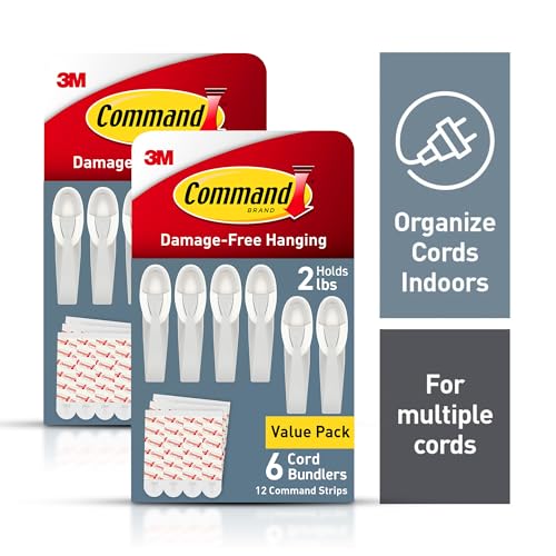 Command Cord Bundlers, Damage-Free Hanging Cord Organizer, No Tools Required for Hanging Electrical Cables, 12 Gray Bundlers and 24 Strips - Image 2