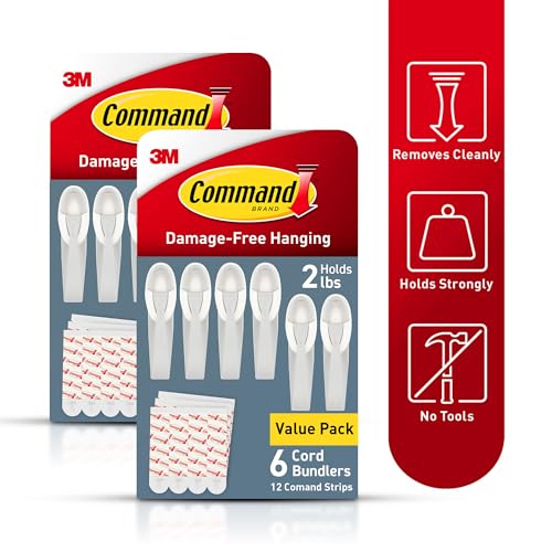Command Cord Bundlers, Damage-Free Hanging Cord Organizer, No Tools Required for Hanging Electrical Cables, 12 Gray Bundlers and 24 Strips - Image 3
