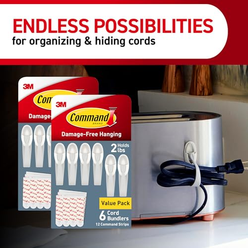 Command Cord Bundlers, Damage-Free Hanging Cord Organizer, No Tools Required for Hanging Electrical Cables, 12 Gray Bundlers and 24 Strips - Image 5