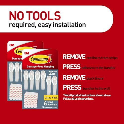 Command Cord Bundlers, Damage-Free Hanging Cord Organizer, No Tools Required for Hanging Electrical Cables, 12 Gray Bundlers and 24 Strips - Image 4