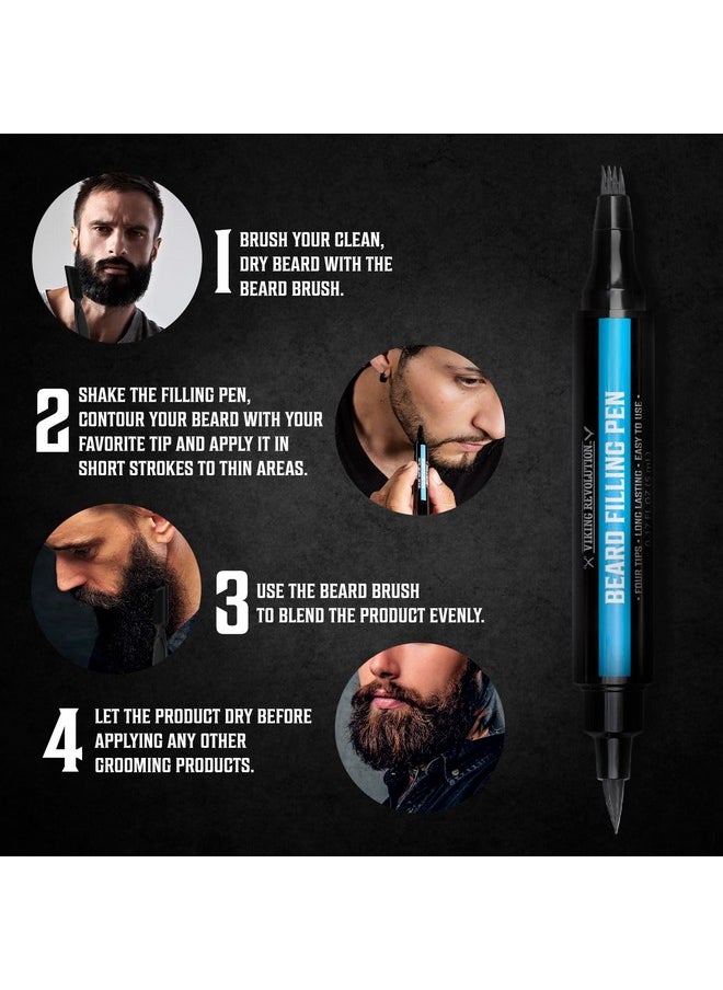 Viking Revolution - Viking Revolution Beard Pen (2 Pack) - Black Beard Pencil Filler for Men Lapiz para Barba de Hombre - Beard Filler for Men Waterproof Beard Filling Pen Kit - Long Lasting Beard Filler Pen with Brush - Image 1