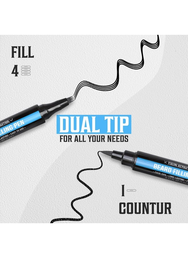 Viking Revolution - Viking Revolution Beard Pen (2 Pack) - Black Beard Pencil Filler for Men Lapiz para Barba de Hombre - Beard Filler for Men Waterproof Beard Filling Pen Kit - Long Lasting Beard Filler Pen with Brush - Image 1