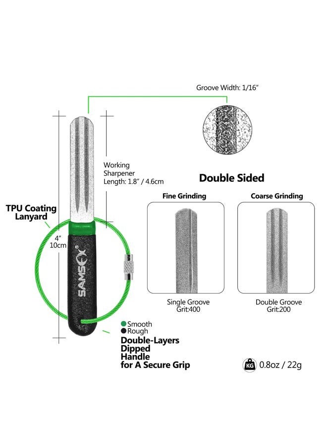 SAMSFX Fishing Hook Sharpener Hook File Portable Grinding Tool with Double Sided Fine and Medium Grit Fly Fishing Tools, 4inch (Black & Green Handle) - Image 2