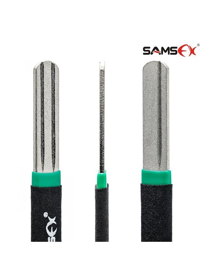 SAMSFX Fishing Hook Sharpener Hook File Portable Grinding Tool with Double Sided Fine and Medium Grit Fly Fishing Tools, 4inch (Black & Green Handle) - Image 4
