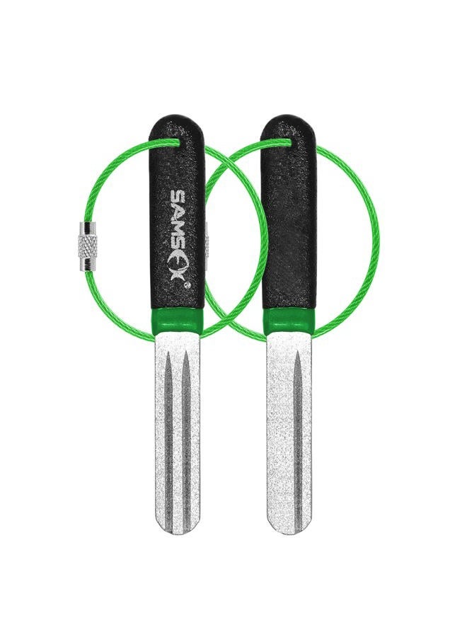 SAMSFX Fishing Hook Sharpener Hook File Portable Grinding Tool with Double Sided Fine and Medium Grit Fly Fishing Tools, 4inch (Black & Green Handle) - Image 1