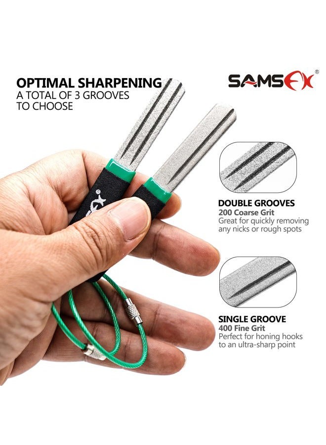 SAMSFX Fishing Hook Sharpener Hook File Portable Grinding Tool with Double Sided Fine and Medium Grit Fly Fishing Tools, 4inch (Black & Green Handle) - Image 5