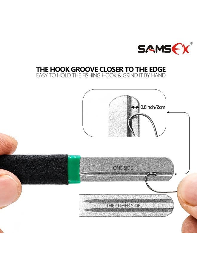 SAMSFX Fishing Hook Sharpener Hook File Portable Grinding Tool with Double Sided Fine and Medium Grit Fly Fishing Tools, 4inch (Black & Green Handle) - Image 3