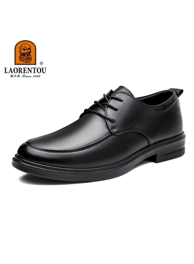 Laorentou Men's Leather Shoes, Business Casual Shoes, Top-grain Cowhide, Lace-up, Breathable, Wear-resistant, Dad Shoes For Men, La216 Black Size 38
