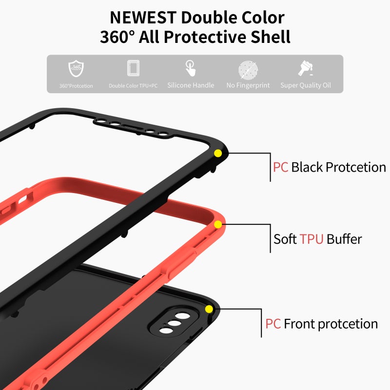 BURAQ Case Cover For iPhone XS Max Two Color Full Protective 3-in-1 Phone Case(Black) - Image 4