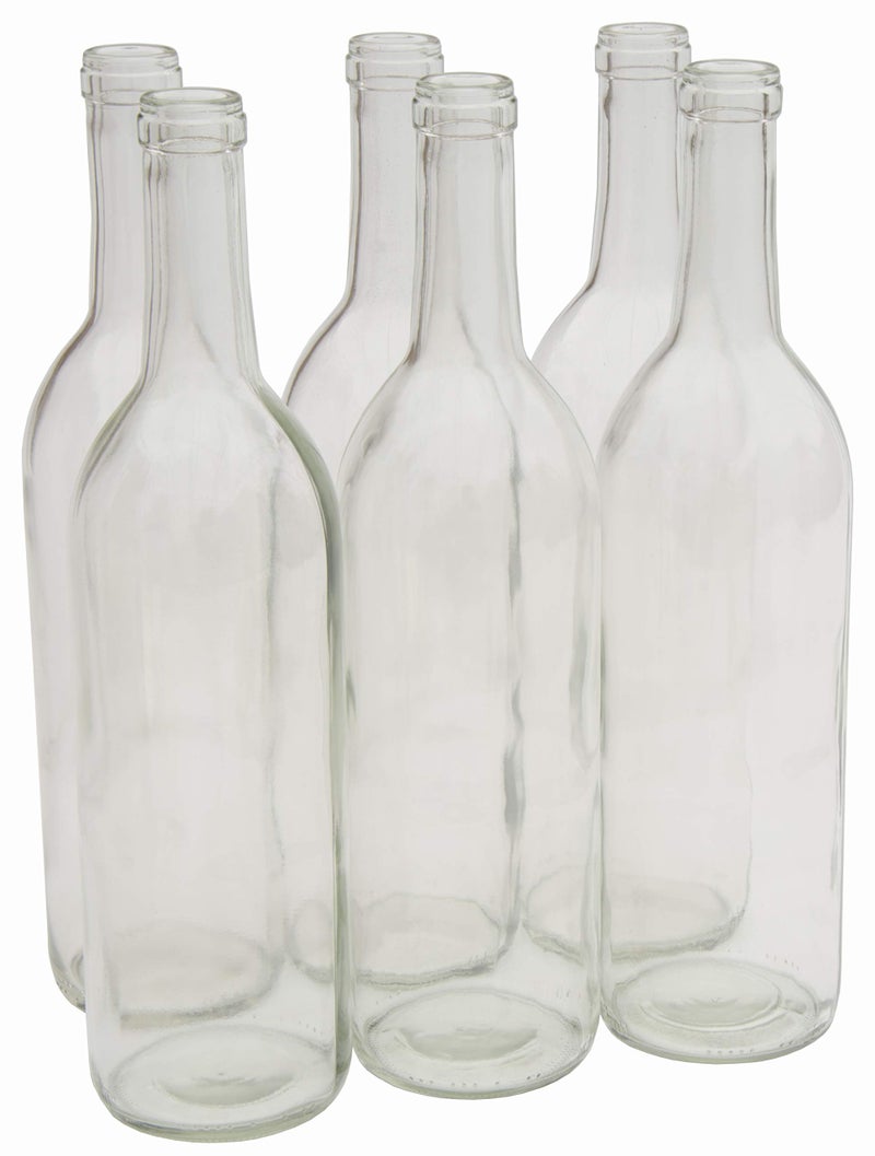 North Mountain Supply North Mountain Supply - W5CL6 750ml Glass Bordeaux Wine Bottle Flat-Bottomed Cork Finish - Case of 6 (W5 Clear/Flint) 