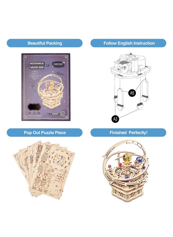 Robotime ROBOTIME 3D Puzzles for Adults Model Kits for Adults Hobbies for Men/Women Rotating Starry Night Wooden Puzzle Music Box AMK51  - Image 2
