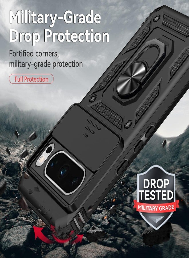 PUSHIMEI for Google Pixel 8 Pro Case with Slide Camera Cover HD Screen Protector [Military Grade 16ft. Drop Tested] Magnetic Ring Holder Kickstand Protective Phone Case for Google Pixel 8 Pro 2023, Black - Image 4