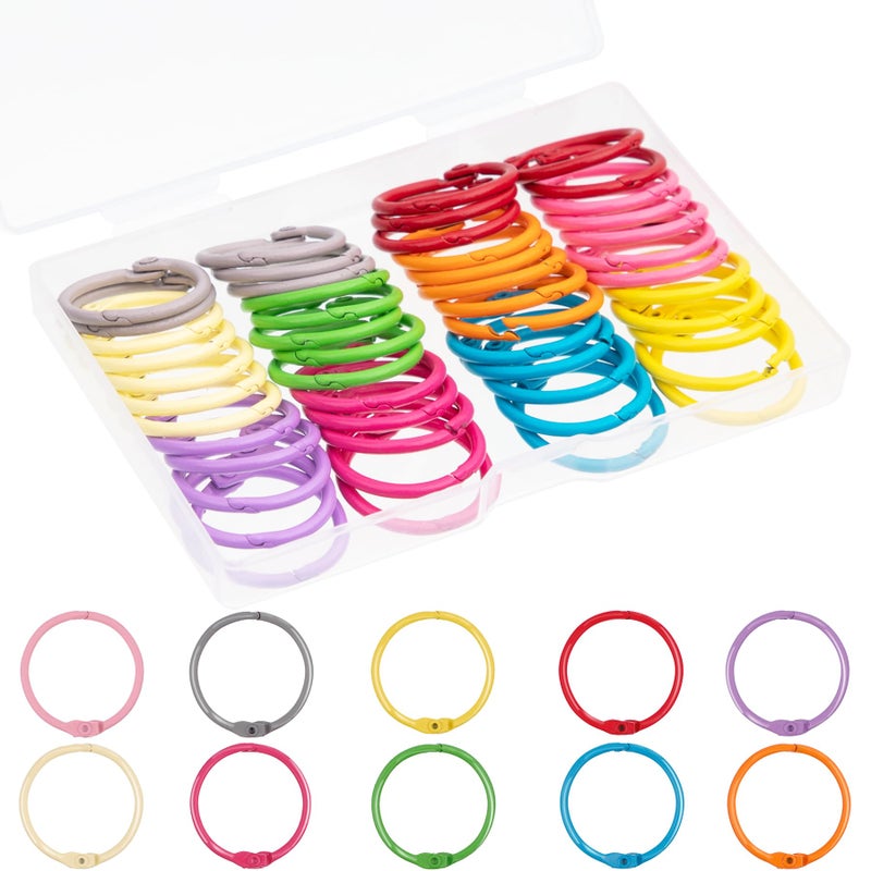 AKONEGE 1 Inch (50 Pack) Metallic Loose Leaf Binder Rings for Flashcards, Index Cards, Keychains, Colorful Small Metal Steel Book Ring Clips for Keyrings, Office, School, Home - 10 Colors - Image 1