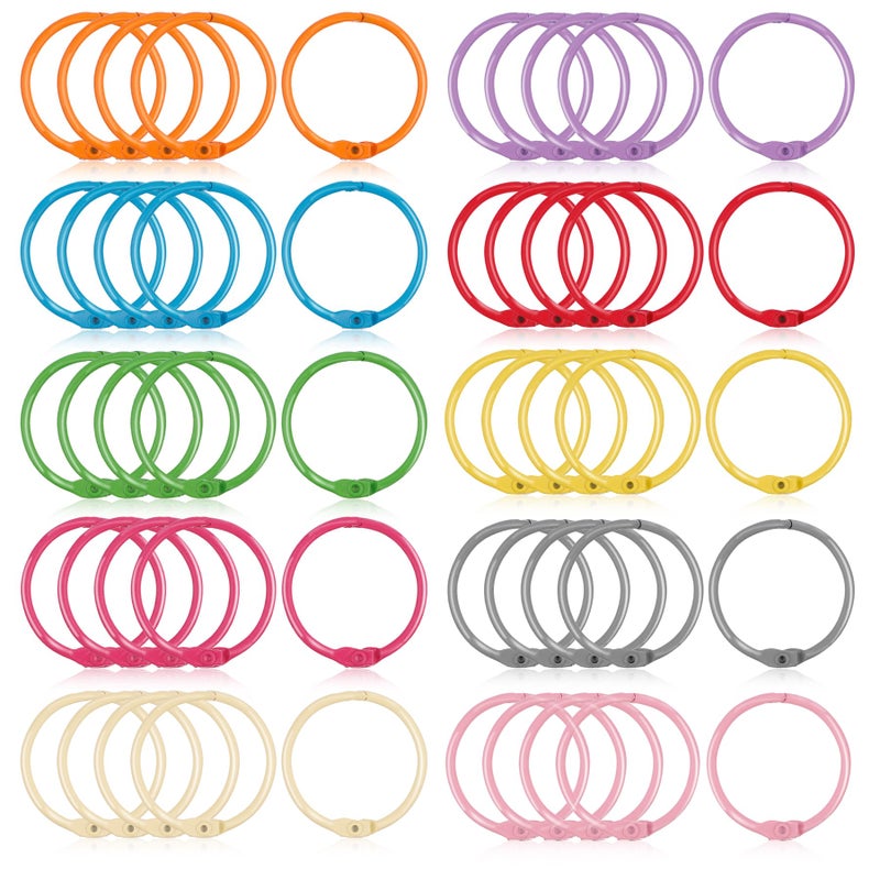 AKONEGE 1 Inch (50 Pack) Metallic Loose Leaf Binder Rings for Flashcards, Index Cards, Keychains, Colorful Small Metal Steel Book Ring Clips for Keyrings, Office, School, Home - 10 Colors - Image 4