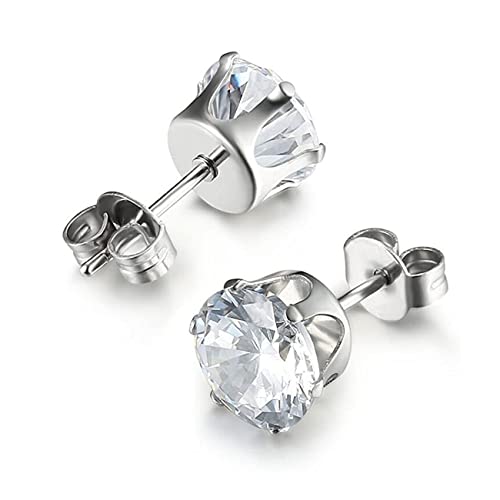 monochef 6 Pairs Stud Earrings Set, Hypoallergenic Clear Cubic Zirconia 316L Earrings Stainless Steel CZ Earrings for Women for Men 3-8mm - Image 3