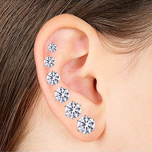 monochef 6 Pairs Stud Earrings Set, Hypoallergenic Clear Cubic Zirconia 316L Earrings Stainless Steel CZ Earrings for Women for Men 3-8mm - Image 4