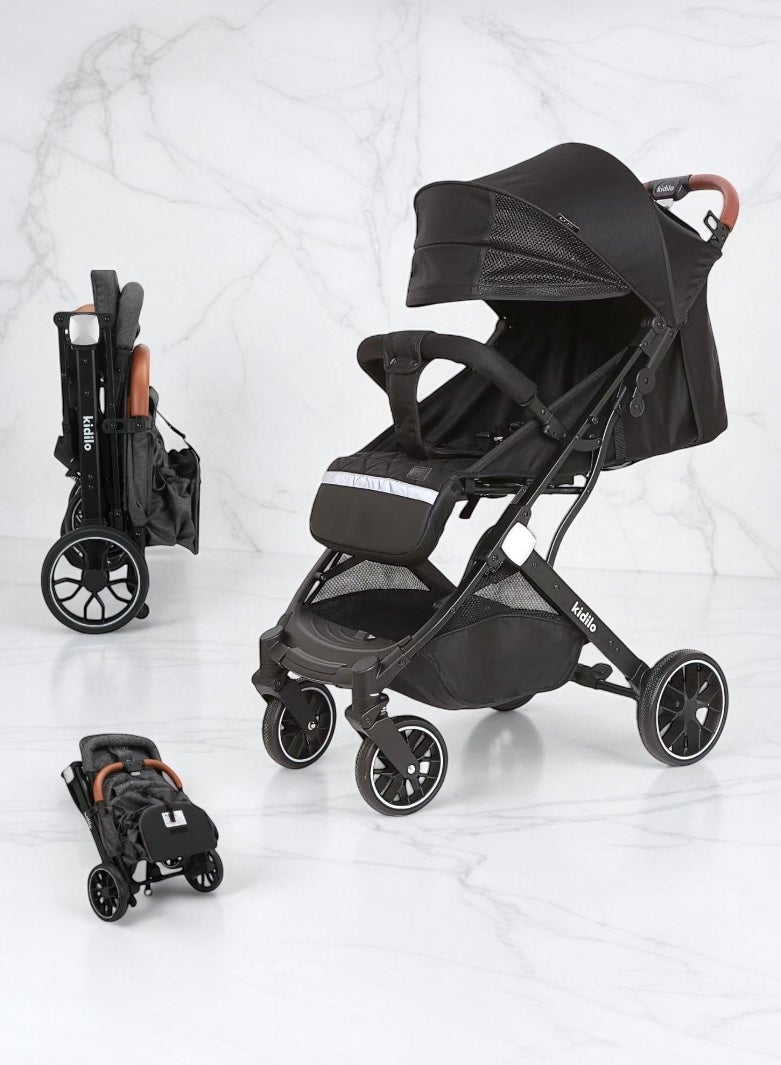 كيديليو عربة أطفال كيديليو السوداء - مظلة شمسية وتصميم مدمج