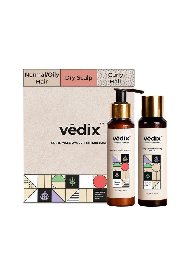 Vedix Ayurvedic Hair Care Combo Pack, Customized Anti Hair Fall Shampoo and Hair Oil for Normal/Oily Hair with Dry Scalp & Curly Hair - 200 ml - Image 1