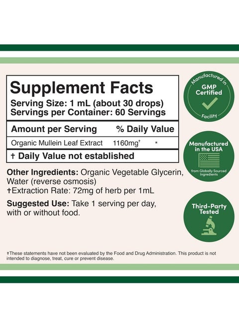 Mullein Drops for Lungs - Organic Mullein Leaf Extract for Lungs - 2FL OZ, 60 Servings (Better Absorbed Than Capsules, Great Addition to Mullein Tea) to Support Lung Health by Double Wood