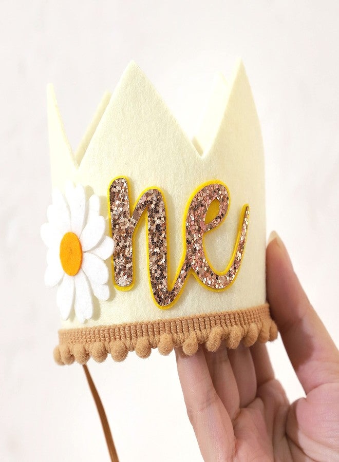 Agkvw Daisy 1st Birthday Crown - Groovy Hippie Style Costume Headwear, Felt Cloth, Handmade, Reusable, Velcro and Elastic Bands, Cream Brown Yellow/Orange, First Birthday Decoration for Girls - Image 4